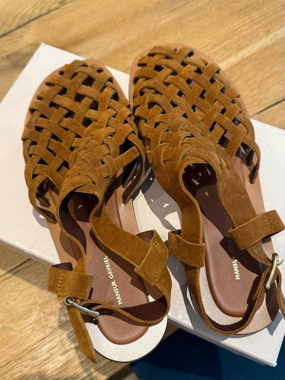 Mansur Gavriel Woven Suede Tan Sandals